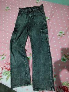 Grey Acid Wash Cargo Jeans