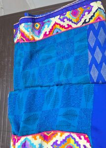 Elegant Blue Saree with Geometric Print blouse