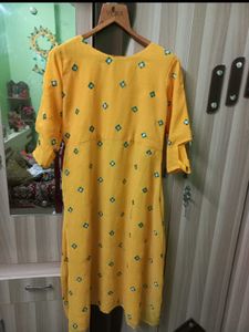 Yellow mirror work Printed Kurti