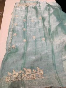 Elegant Sky Blue Saree with Floral Lace