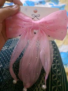 Chic Pink Sparkle Hair Bow with Pearls