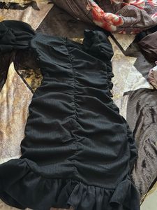 Elegant Black Ruched Button-Up Dress