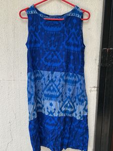 Blue Ikat Print Sleeveless Dress