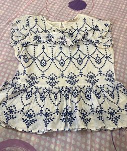 Embroidered White & Blue Blouse