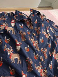 Festive Reindeer Print Button-Up Shirt size-L