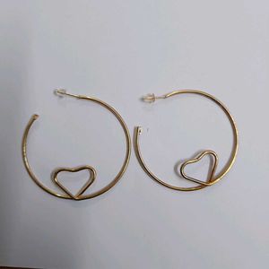 Gold Hoop Earrings with Heart Detail