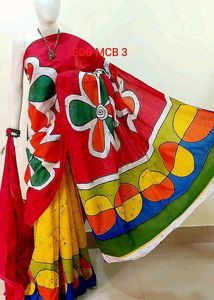 New Vibrant Hand-Painted Cotton Saree with bp