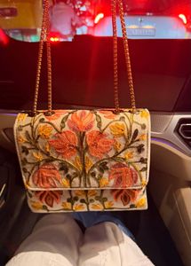 Embroidered Clutch with Chain Strap