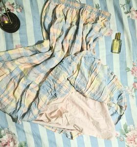 pastel plaid coquette kawaii midi skirt
