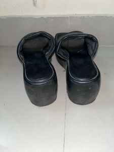 Black Square Toe Slide Sandals