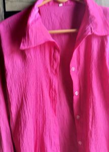 Vibrant Pink Textured Button-Up Blouse