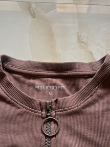 Brown Zip Front T-Shirt
