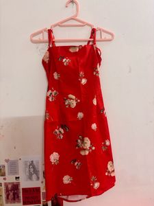 Vintage red backless floral mini dress