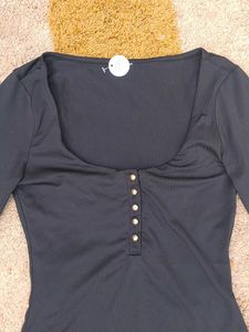 Chic Button Detail Bodysuit Top