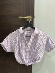 Lavender Gingham Cropped Twist Top