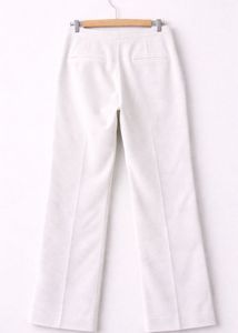 Women White Ribbed Straight Pants | High Waist