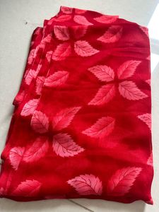 Elegant Red Leaf Print Saree