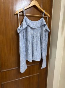 Blue Striped Off-Shoulder Smocked Top