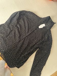 Black Sheer sequence Dot Shirt