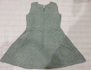Sage Green Diamond Pattern Flared Dress