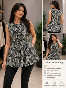 🖤 Abstract elegance printed flared sleeveless top