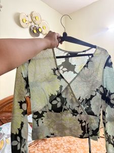 Floral Wrap Long Sleeve Top