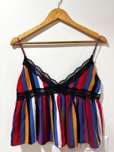 ZARA Vibrant Striped Cami Top with Lace Trim