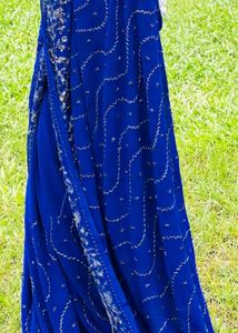 Elegant Blue saree with Intricate Silver Work