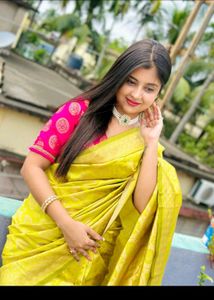 Vibrant Yellow Silk Saree with blouse piece