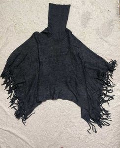 Gray Fringe Poncho