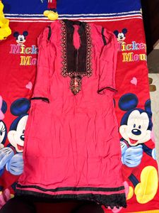 Beautiful Pink Kurta with Black Embellishments