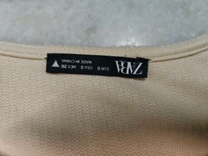 ZARA Cream Cropped Knit Top with Embellished Hem