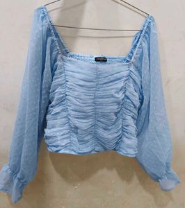 Chic Blue Square Neck Crop Top