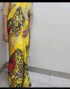 New Chiffon Yellow Colour Saree