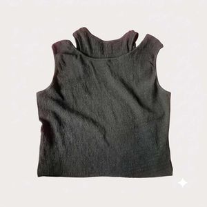 Black Smocked Cut-Out Tank Top