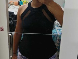 Sleek Black Halter Top with Mesh Accents
