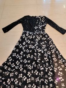 Chic Black Floral Gown with Sequins