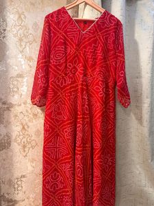 Heavy Red Bandhani Print Full Size Gown, Bust- 40