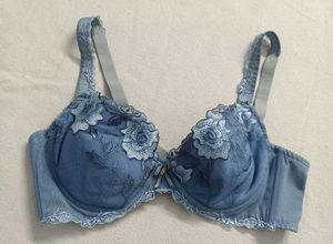 Blue Embroidered Floral Bra