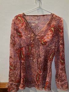 Paisley Print Sheer Long sleeve y2k top