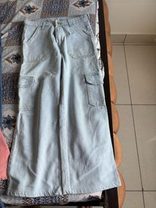 Light Wash Wide Leg Cargo Jeans