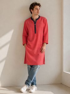 Ode by House of Pataudi Coral Pink Kurta XL