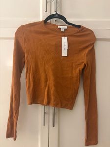 Topshop- Ribbed Orange Long Sleeve Top