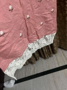 Pink Embroidered Kurta with Lace