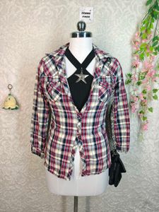 Red Plaid Button-Up Shirt