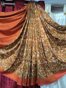 Elegant softy silk saree kalamkari print design