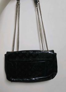 Guess Black Patent Chain Shoulder Bag