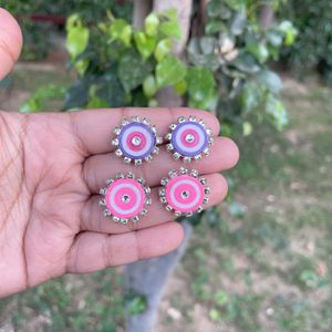 Cute Colorful Stud Earrings - Set of 2