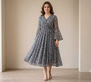 Elegant Black &amp; White Printed Gown