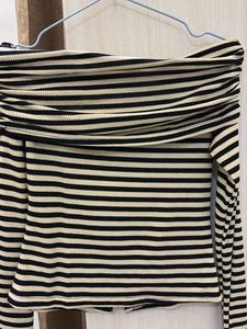 Off-Shoulder Striped Knit Top